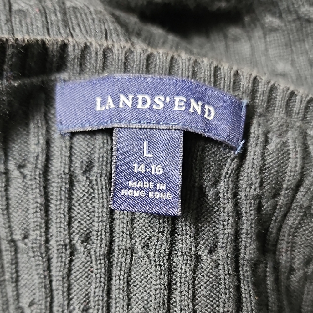 Lands' End Black Bottoned Up Sweater Cardigan 100% Cotton Size L - Picture 2 of 7